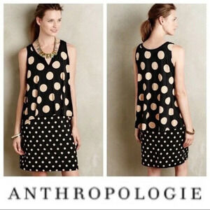 NWT Anthropologie Maeve Davina Polka dot dress Size XS Black Tan Beige V Neck